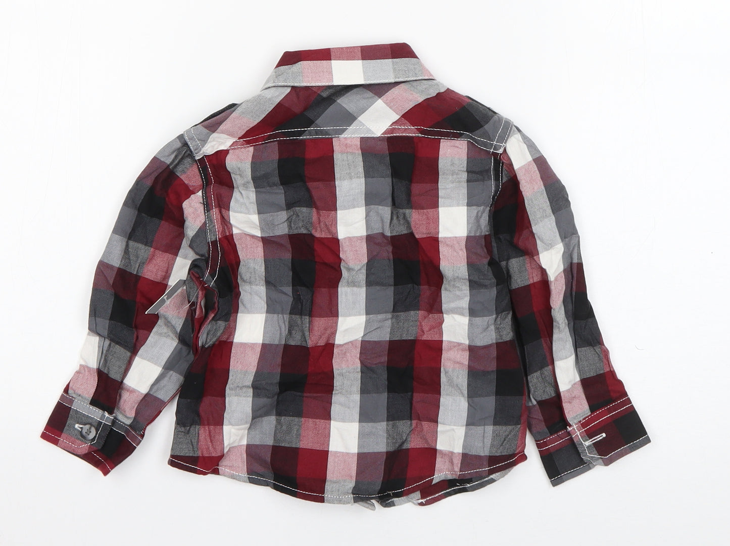 NEXT Boys Red Check Cotton Basic Button-Up Size 12-18 Months Collared Button