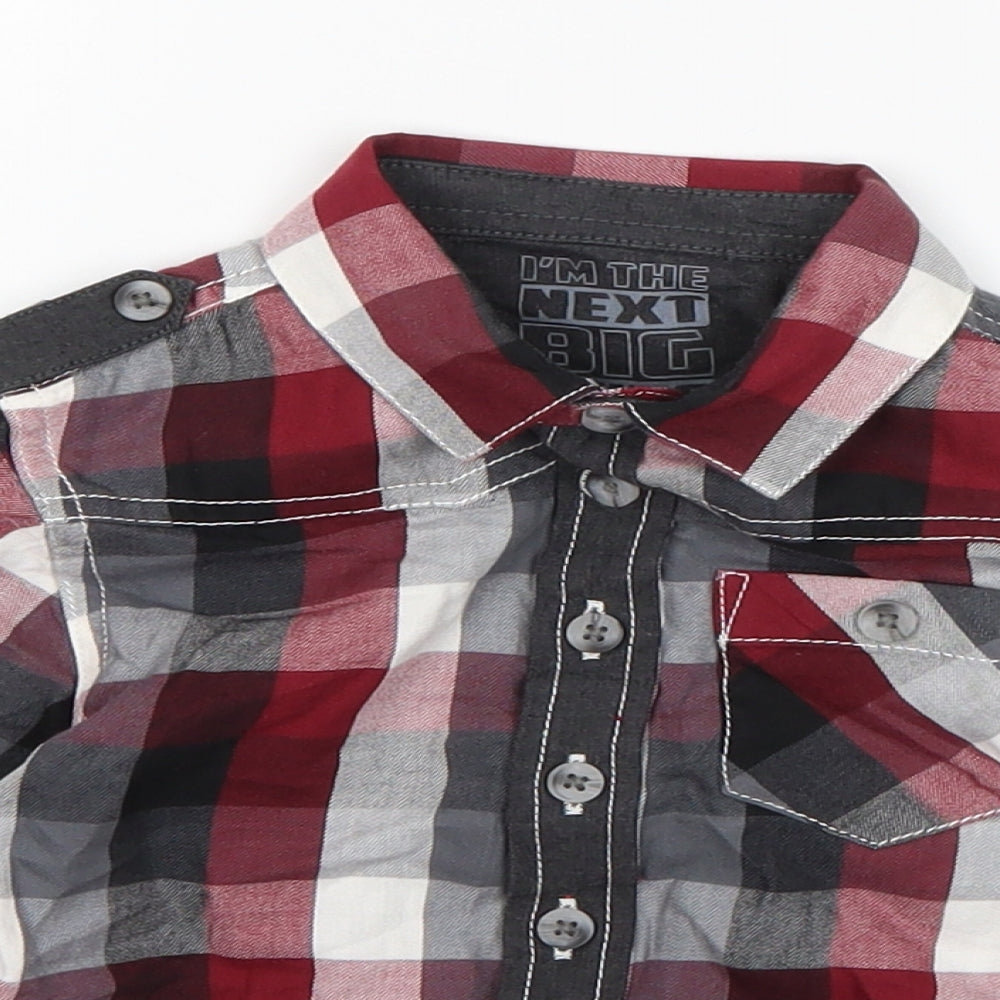 NEXT Boys Red Check Cotton Basic Button-Up Size 12-18 Months Collared Button