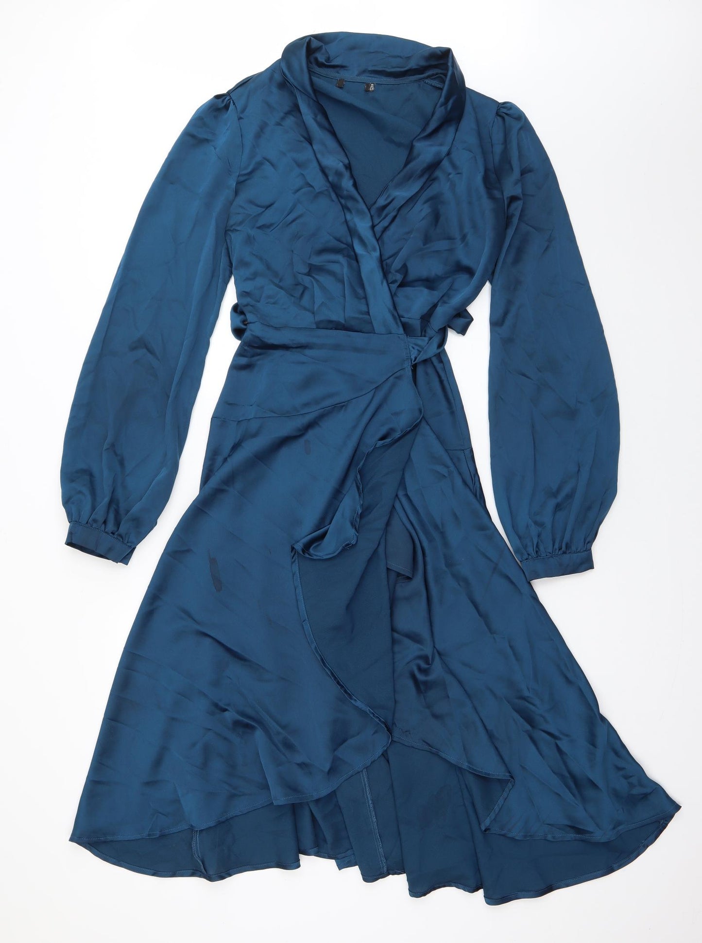 Boohoo Womens Blue  Polyester Wrap Dress  Size 12  V-Neck Tie