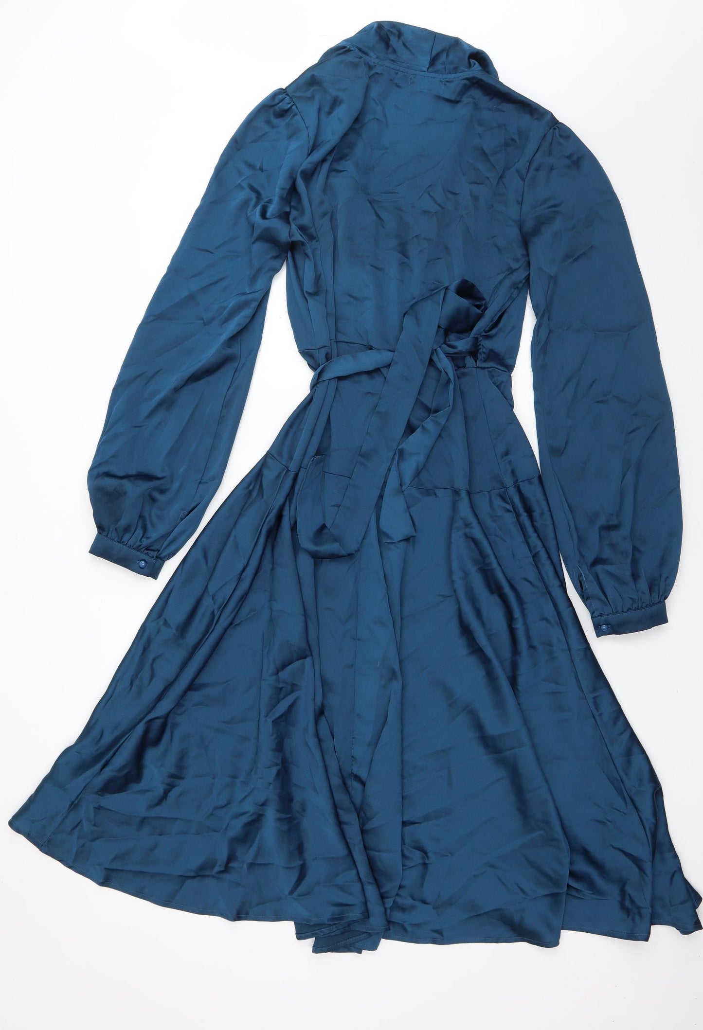 Boohoo Womens Blue  Polyester Wrap Dress  Size 12  V-Neck Tie