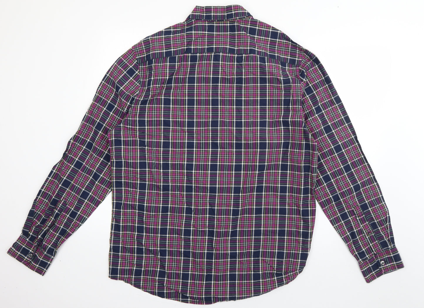 Atlantic Bay Mens Purple Plaid Cotton  Button-Up Size L Collared Button