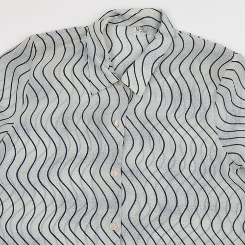 Preworn Womens Grey Striped Polyester Basic Blouse Size 12 Collared