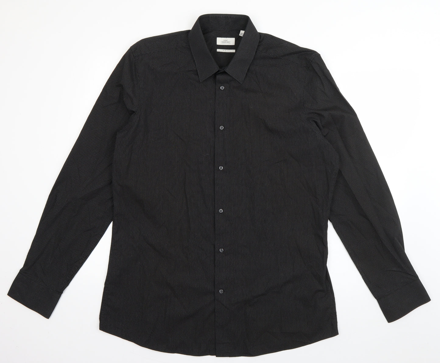 NEXT Mens Grey Polka Dot Polyester  Dress Shirt Size 16.5 Collared Button