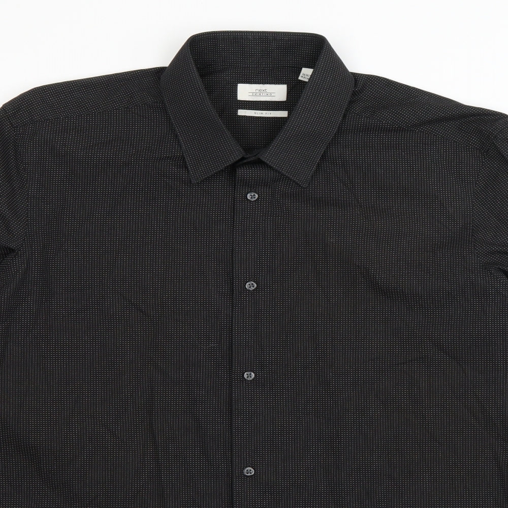NEXT Mens Grey Polka Dot Polyester  Dress Shirt Size 16.5 Collared Button