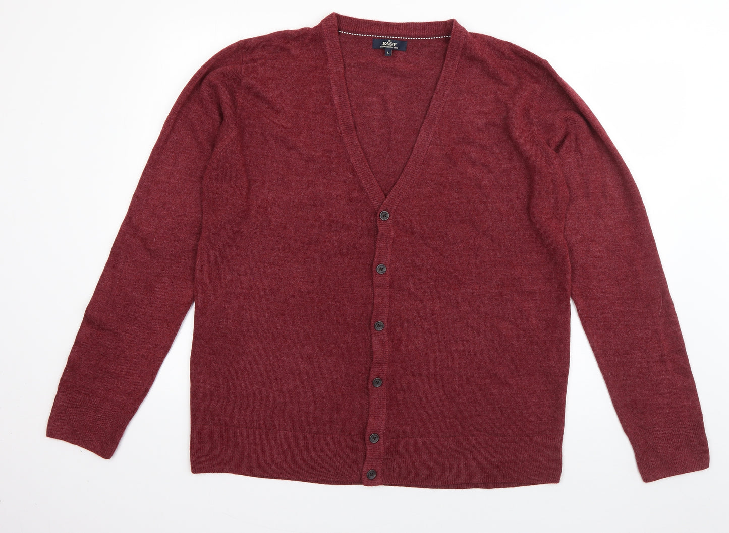 Easy Womens Red V-Neck  Acrylic Cardigan Jumper Size L