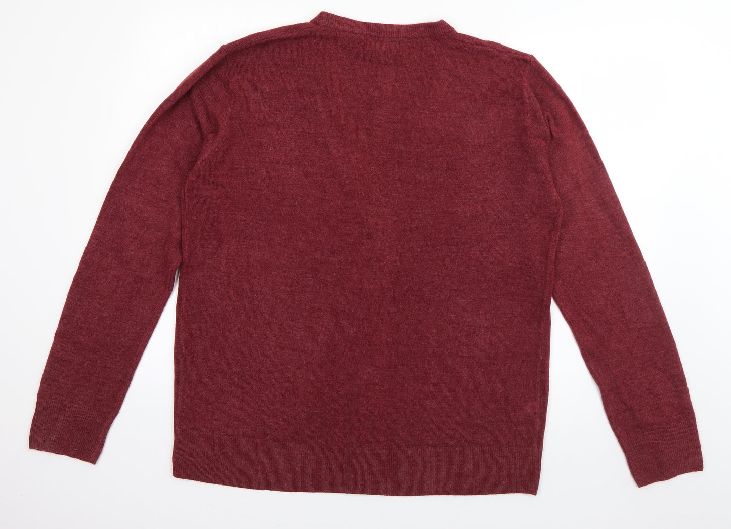 Easy Womens Red V-Neck  Acrylic Cardigan Jumper Size L