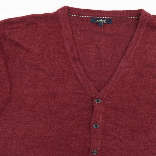Easy Womens Red V-Neck  Acrylic Cardigan Jumper Size L