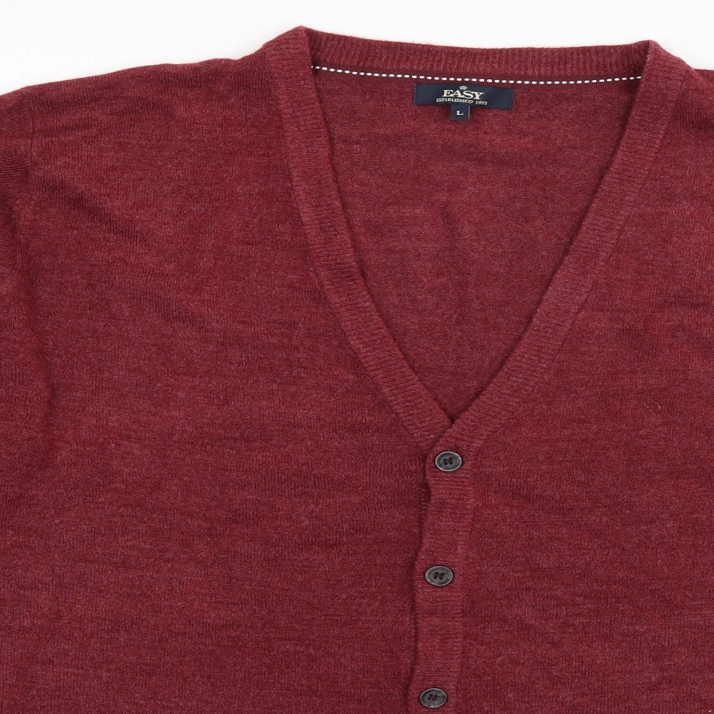 Easy Womens Red V-Neck  Acrylic Cardigan Jumper Size L