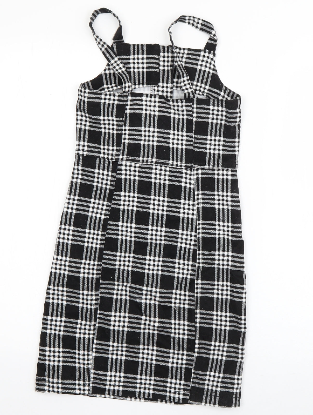 George Girls Black Check Cotton Pinafore/Dungaree Dress  Size 9-10 Years  Square Neck Pullover