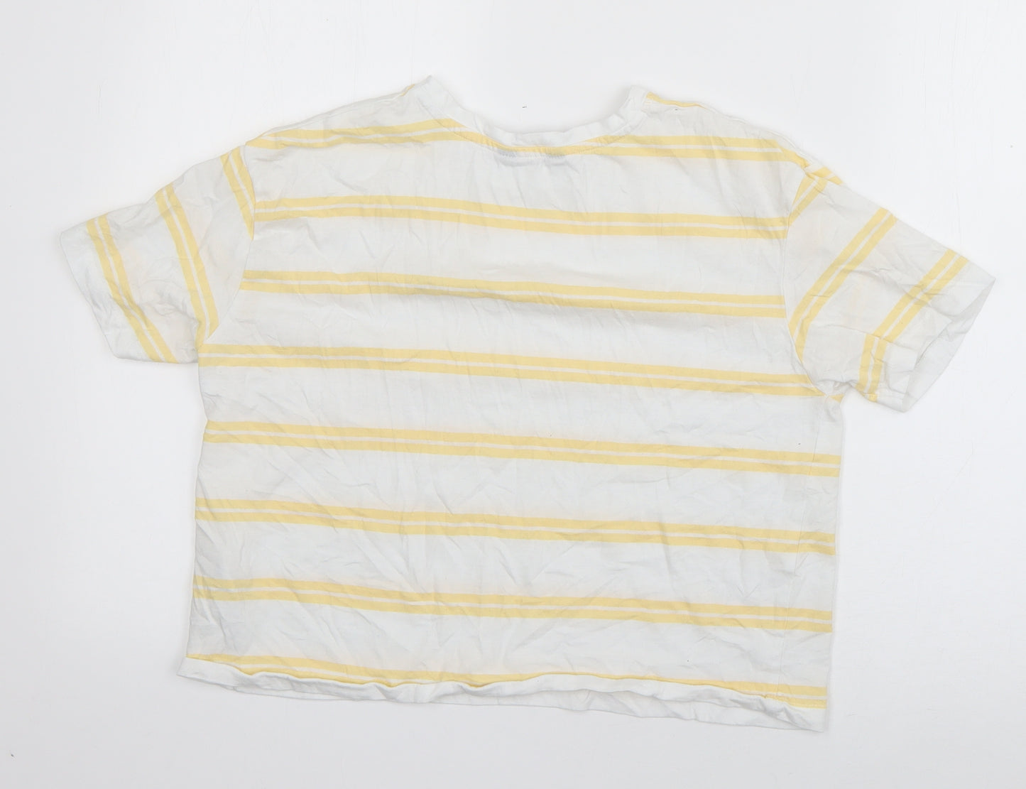 New Look Womens White Striped Cotton Basic T-Shirt Size 8 Round Neck - Bee