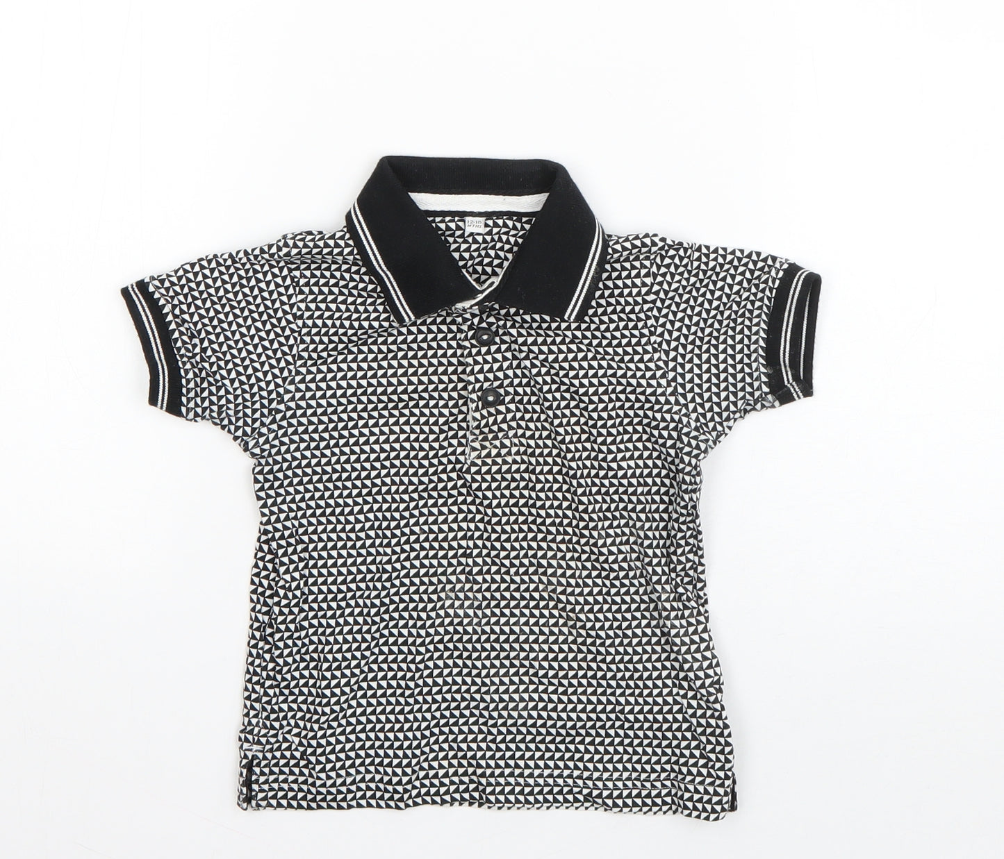 Marks and Spencer Boys Black Geometric Cotton Basic T-Shirt Size 18-24 Months Collared Pullover