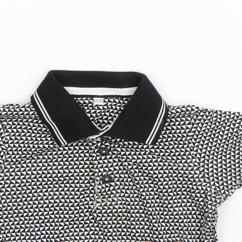 Marks and Spencer Boys Black Geometric Cotton Basic T-Shirt Size 18-24 Months Collared Pullover