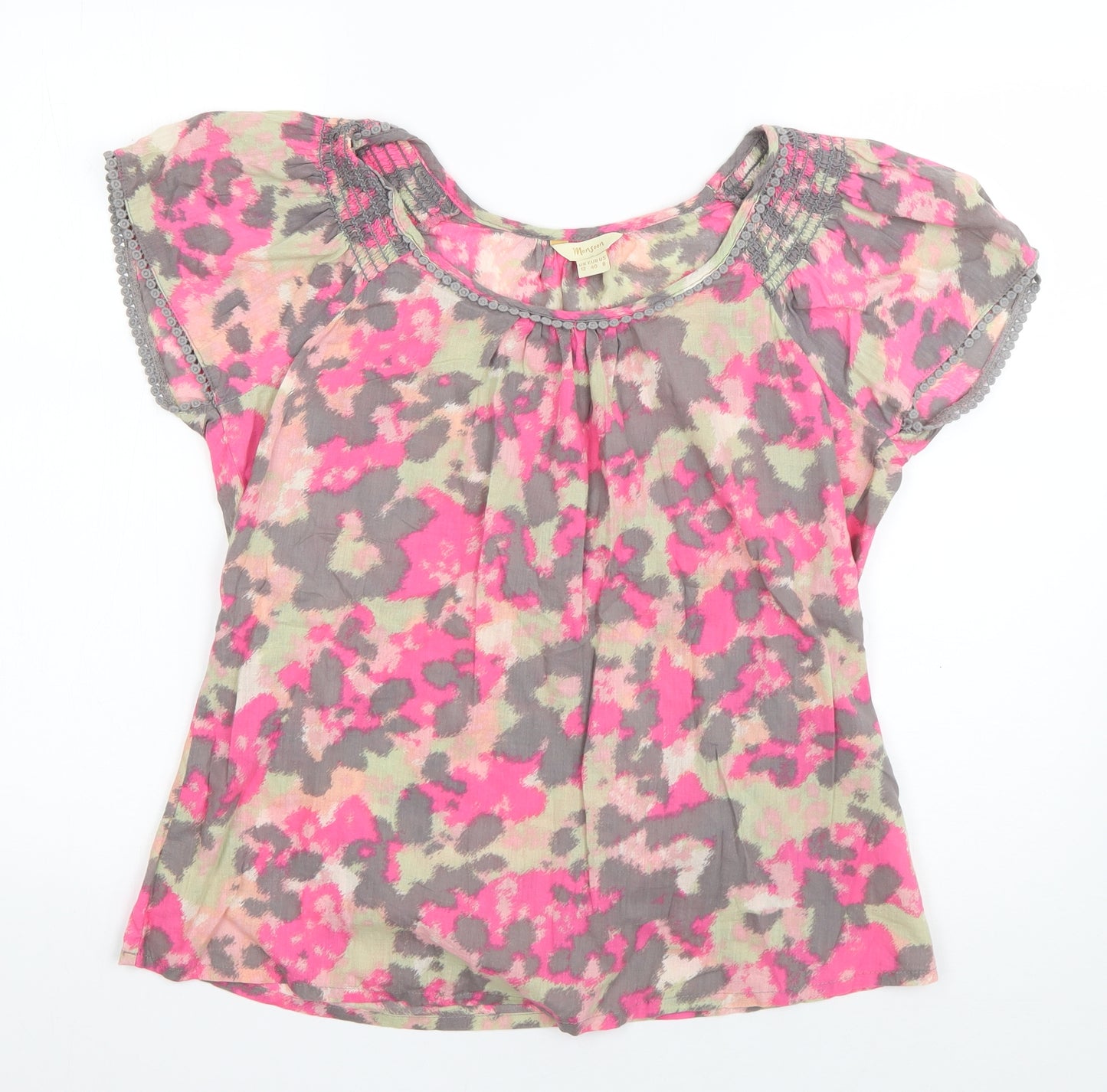 Monsoon Womens Multicoloured Animal Print Cotton Basic T-Shirt Size 12 Scoop Neck