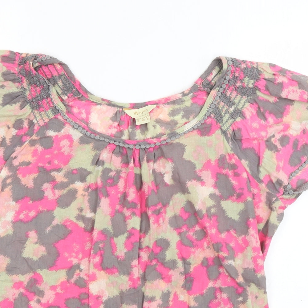 Monsoon Womens Multicoloured Animal Print Cotton Basic T-Shirt Size 12 Scoop Neck