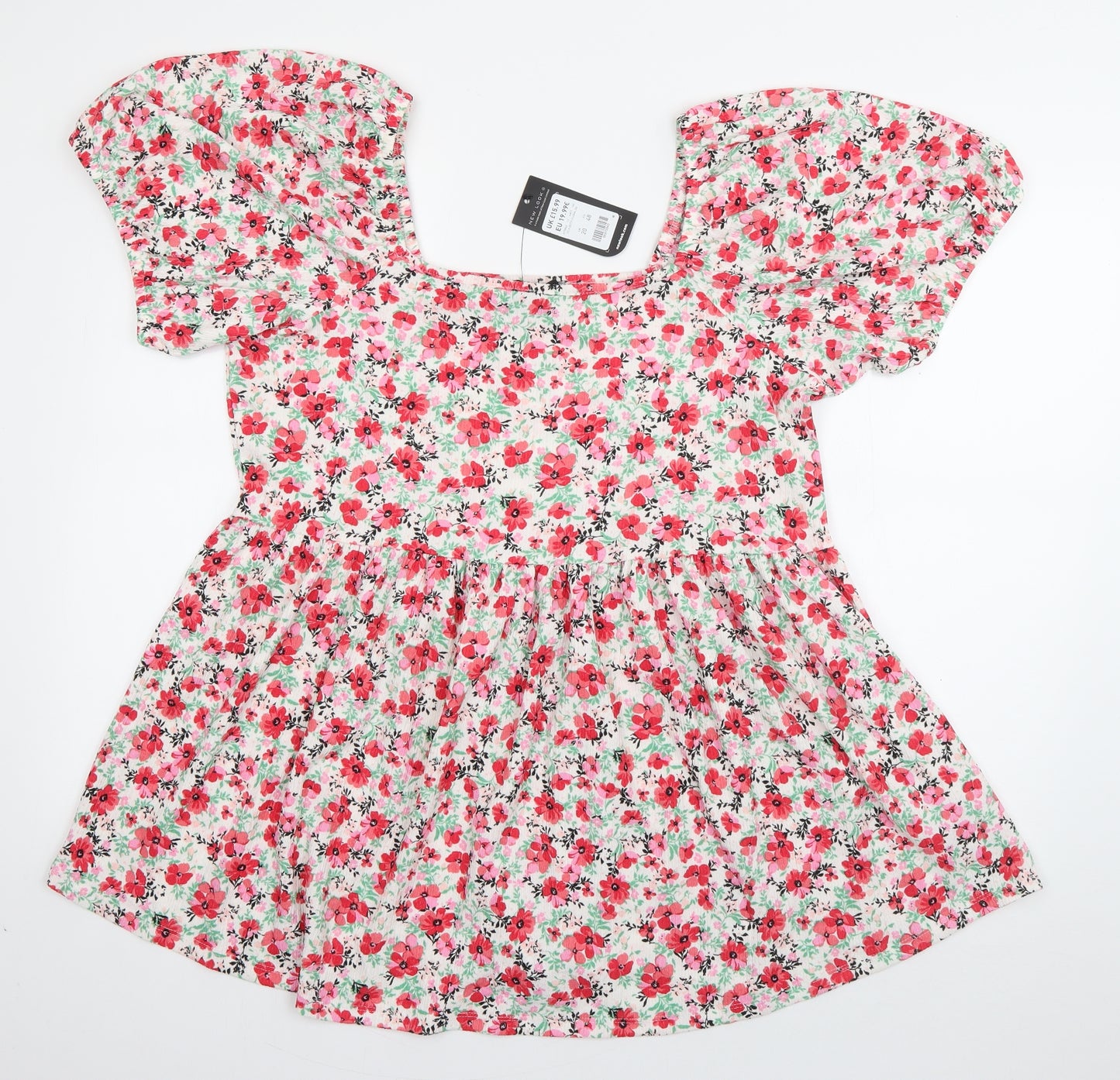 New Look Womens White Floral Polyester Basic Blouse Size 20 Scoop Neck