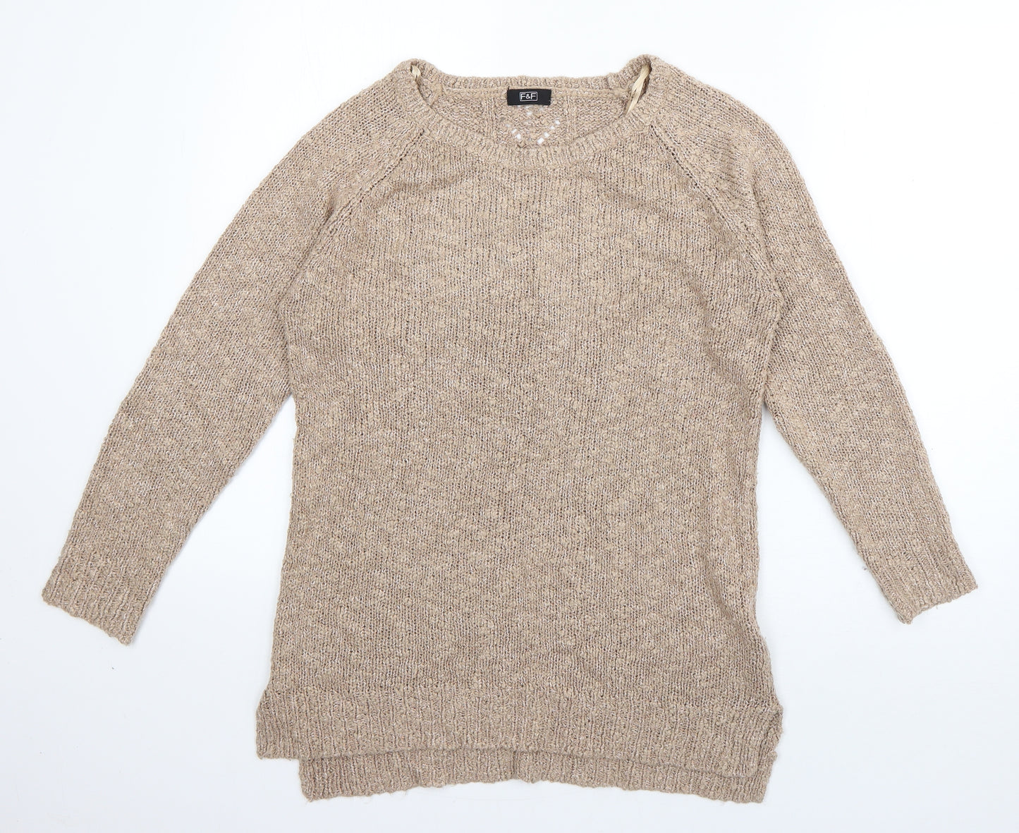 F&F Womens Brown Boat Neck  Acrylic Pullover Jumper Size 12