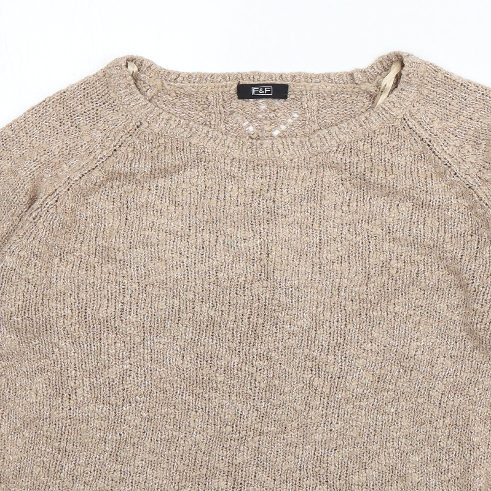 F&F Womens Brown Boat Neck  Acrylic Pullover Jumper Size 12