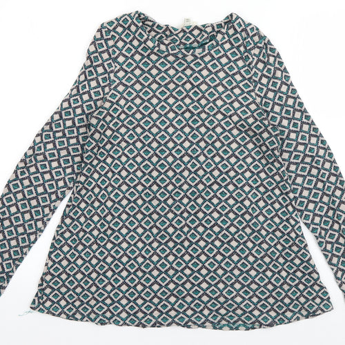 River Island Womens Blue Geometric Viscose Basic T-Shirt Size 6 Round Neck