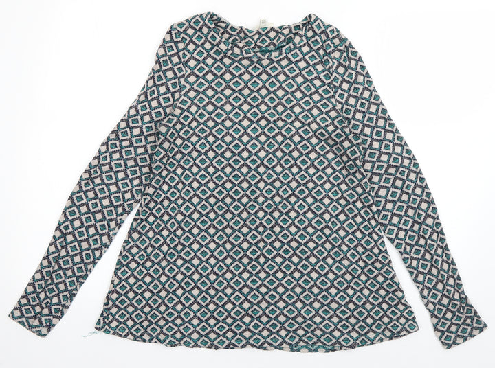 River Island Womens Blue Geometric Viscose Basic T-Shirt Size 6 Round Neck