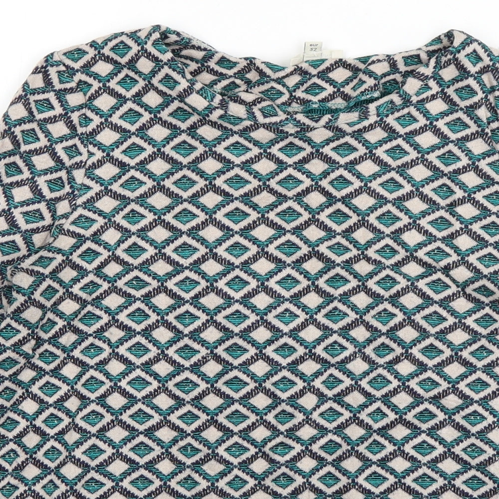 River Island Womens Blue Geometric Viscose Basic T-Shirt Size 6 Round Neck
