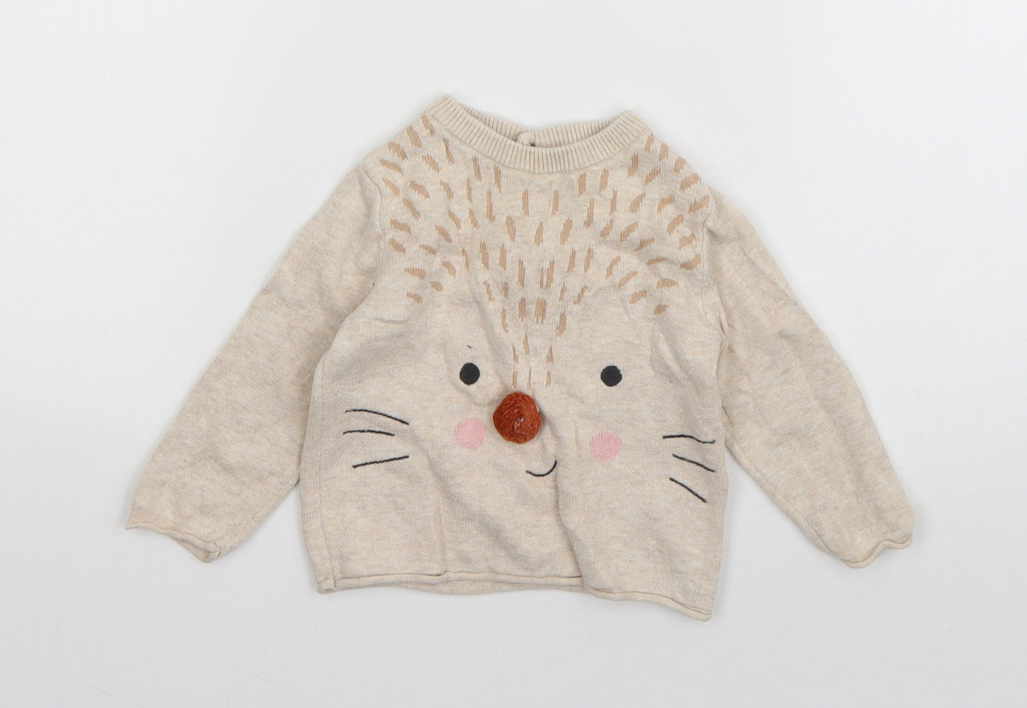 Marks and Spencer Girls Brown  Cotton Pullover Jumper Size 3-6 Months  Pullover - Hedgehog