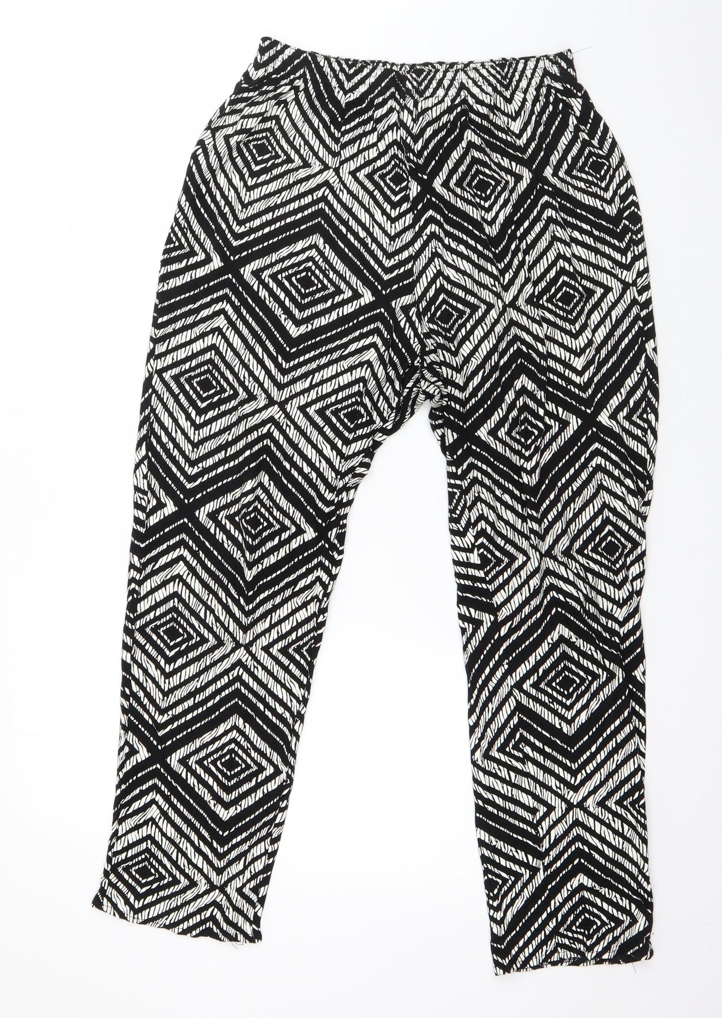 Preworn Womens Black Geometric Polyester Cropped Trousers Size 2XL L23 in Regular