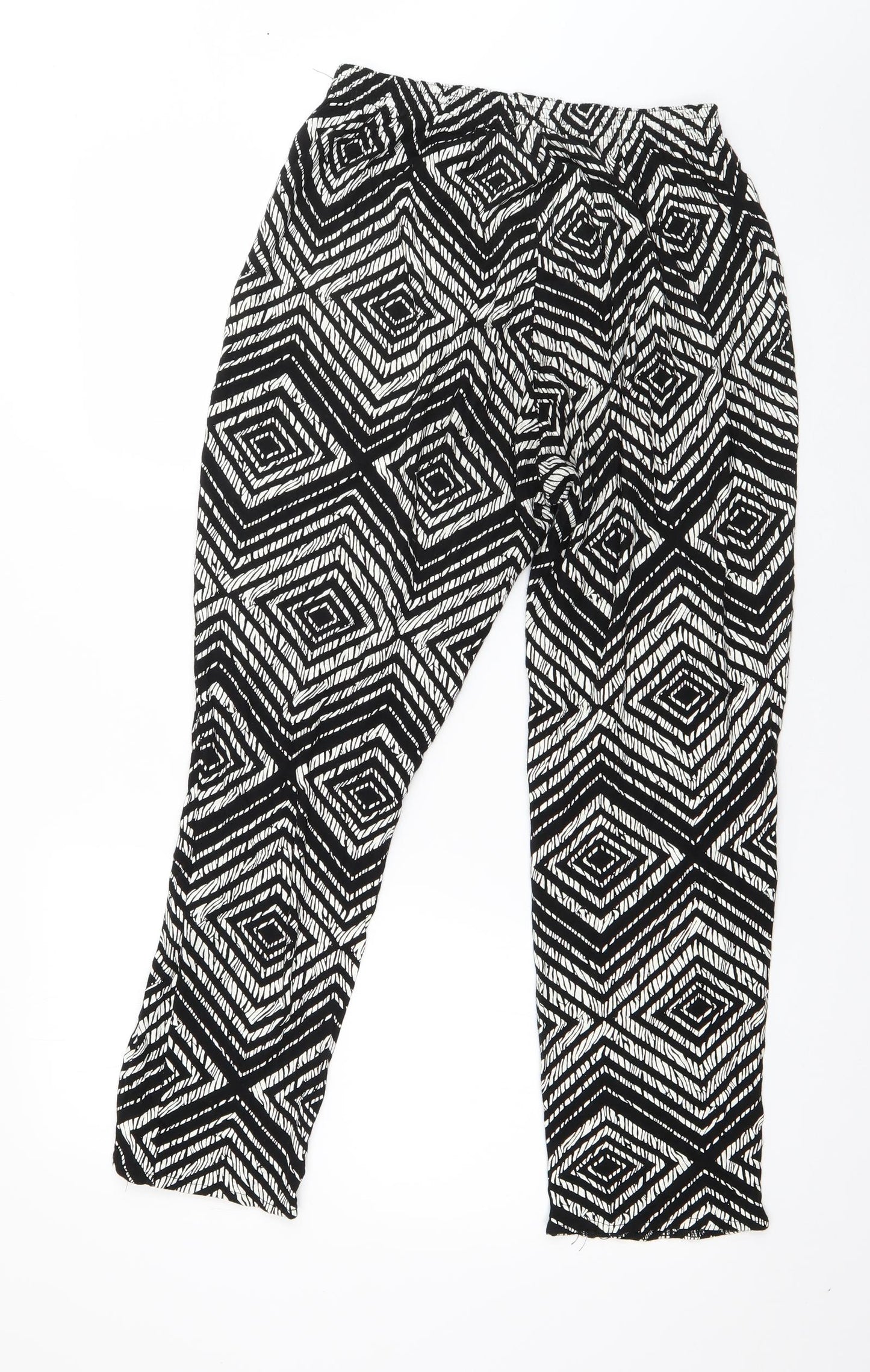 Preworn Womens Black Geometric Polyester Cropped Trousers Size 2XL L23 in Regular