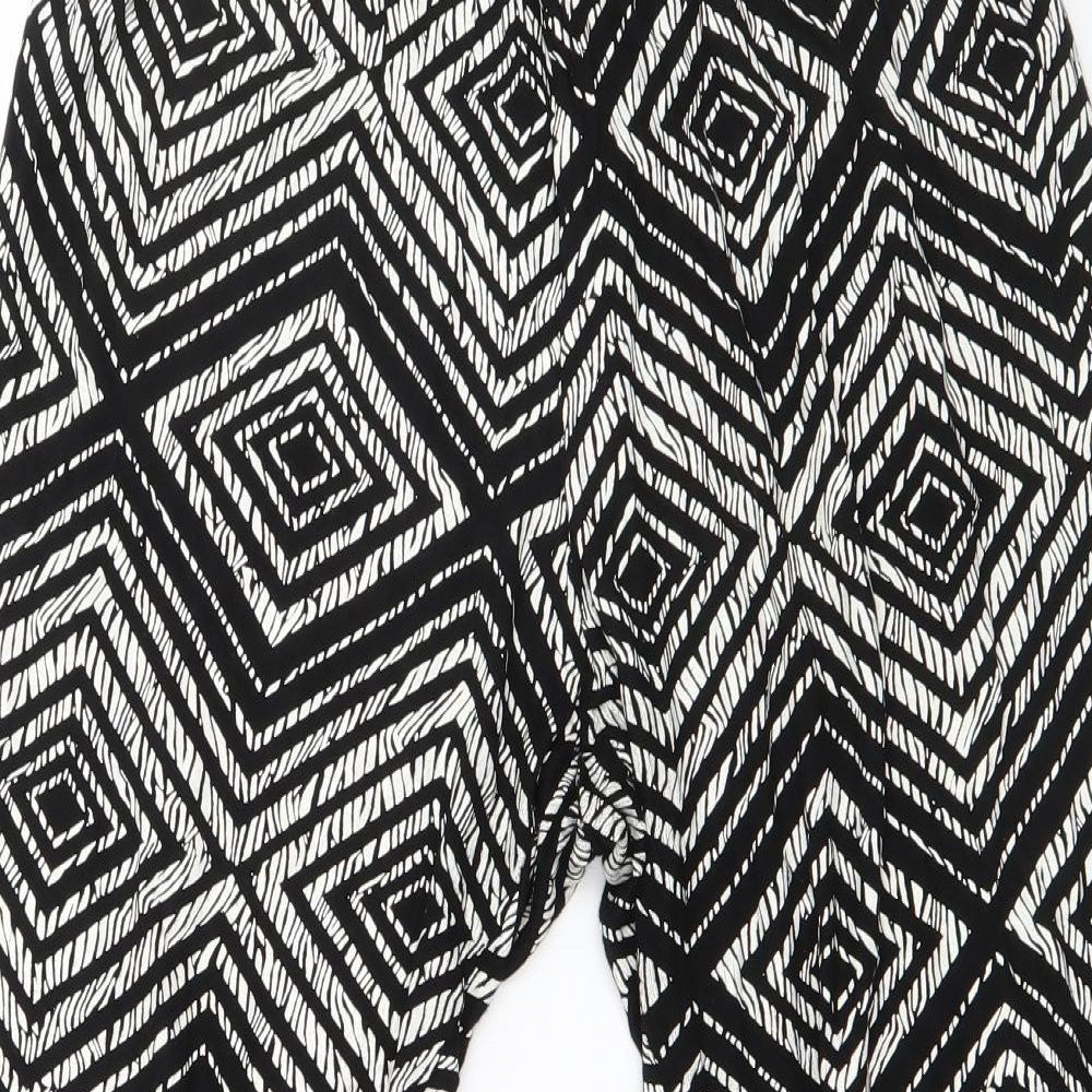 Preworn Womens Black Geometric Polyester Cropped Trousers Size 2XL L23 in Regular
