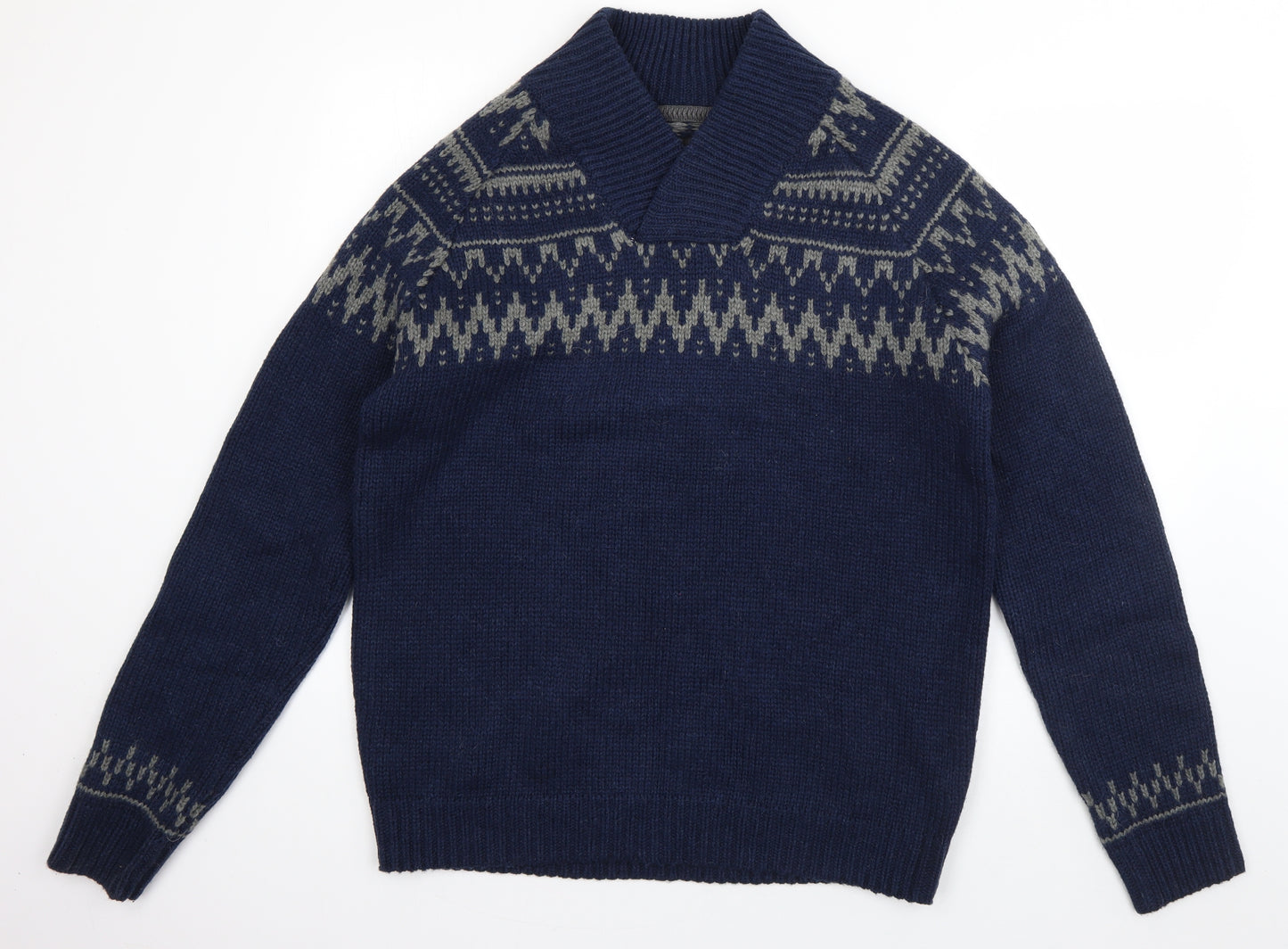 RJR.John Rocha Mens Blue V-Neck Geometric Acrylic Pullover Jumper Size L