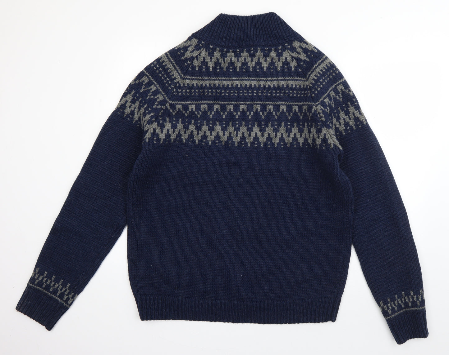 RJR.John Rocha Mens Blue V-Neck Geometric Acrylic Pullover Jumper Size L