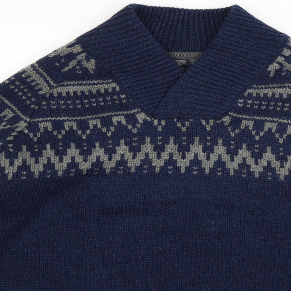 RJR.John Rocha Mens Blue V-Neck Geometric Acrylic Pullover Jumper Size L