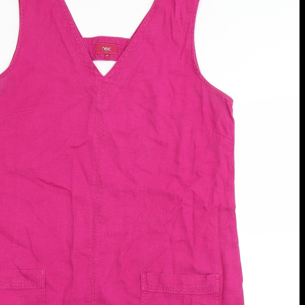 NEXT Womens Pink  Linen Pinafore/Dungaree Dress  Size 16  V-Neck Pullover