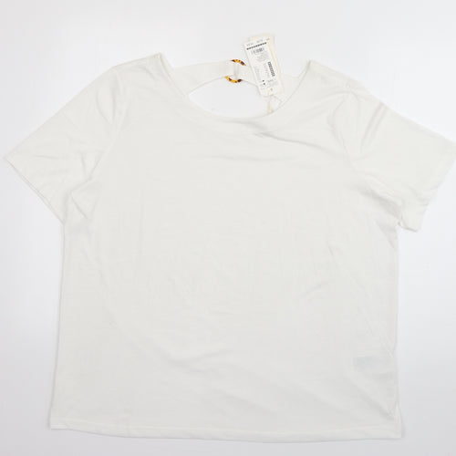 TOM TAILOR Womens White  Polyester Basic T-Shirt Size 3XL Scoop Neck