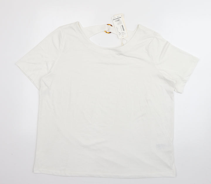 TOM TAILOR Womens White Polyester Basic T-Shirt Size 3XL Scoop Neck