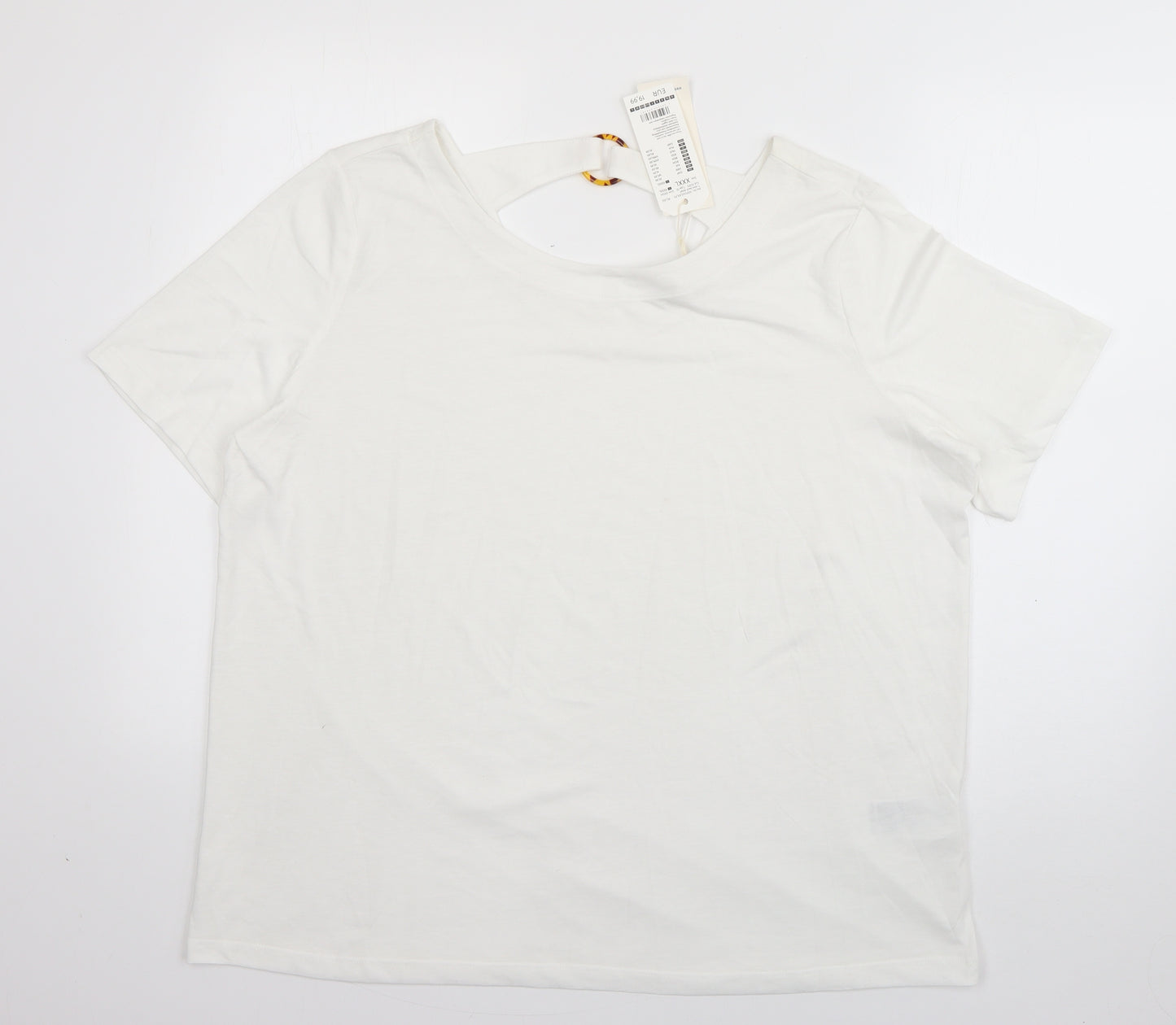 TOM TAILOR Womens White  Polyester Basic T-Shirt Size 3XL Scoop Neck