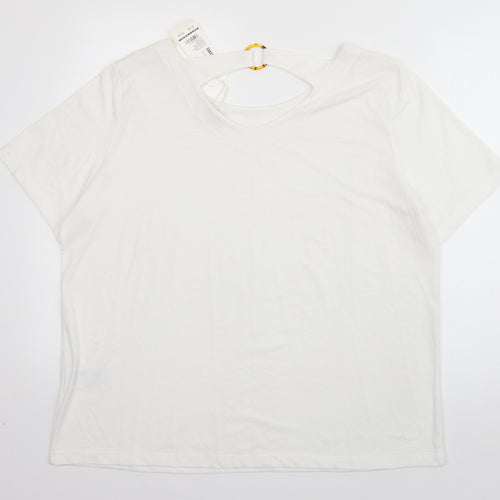 TOM TAILOR Womens White  Polyester Basic T-Shirt Size 3XL Scoop Neck
