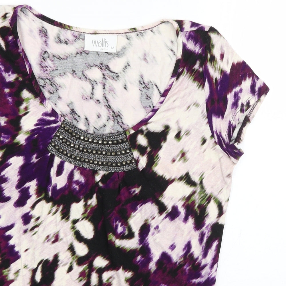 Wallis Womens Purple Geometric Viscose Basic T-Shirt Size 12 Scoop Neck - Abstract