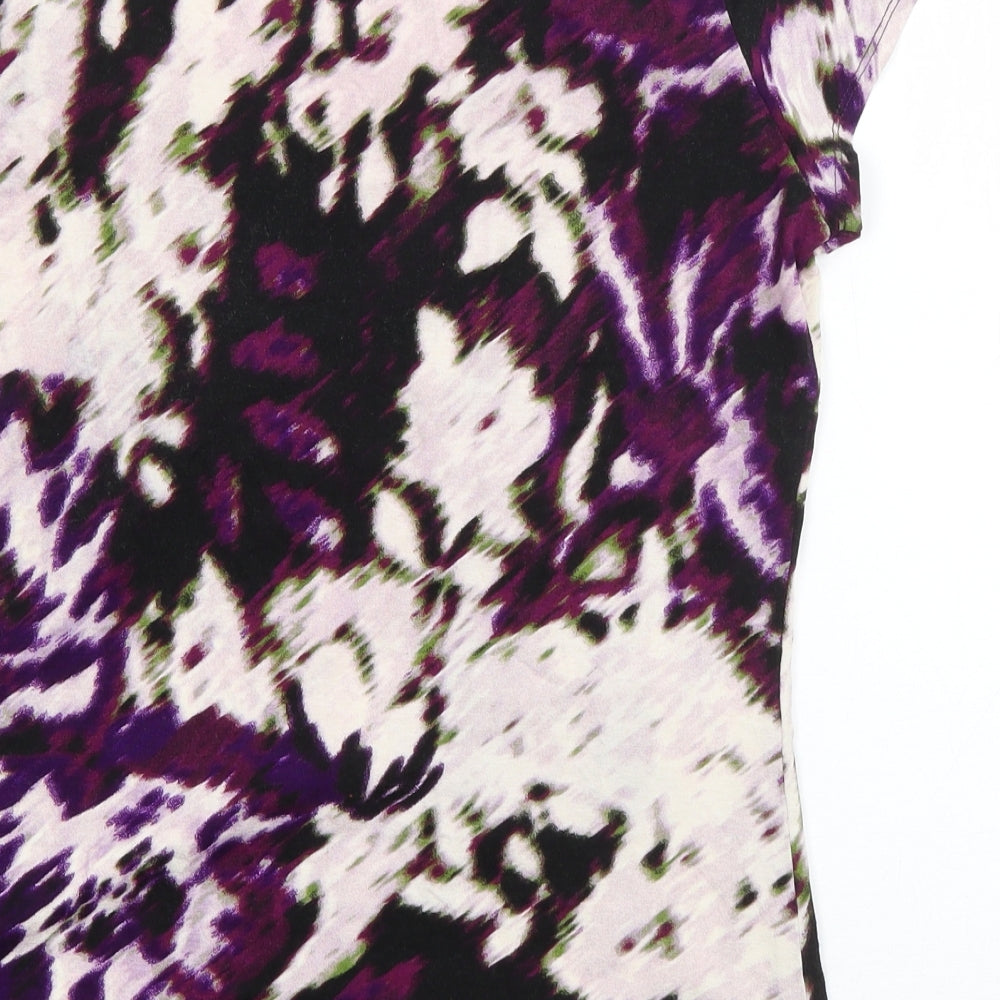 Wallis Womens Purple Geometric Viscose Basic T-Shirt Size 12 Scoop Neck - Abstract