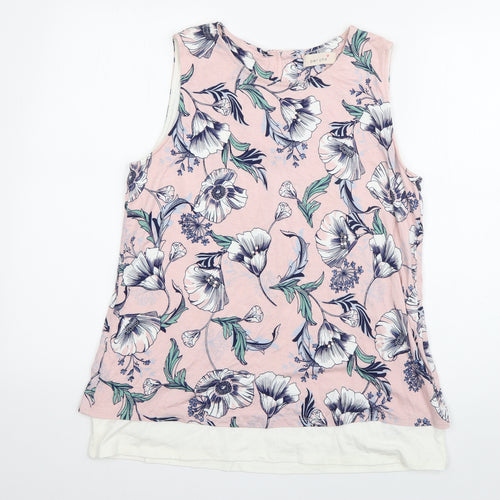 Per Una Womens Pink Floral Viscose Basic Tank Size 12 Boat Neck