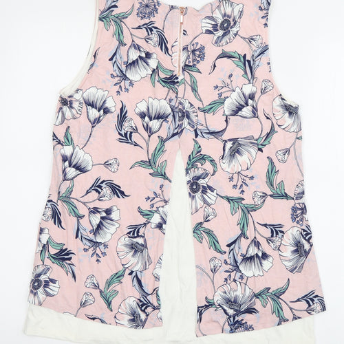 Per Una Womens Pink Floral Viscose Basic Tank Size 12 Boat Neck