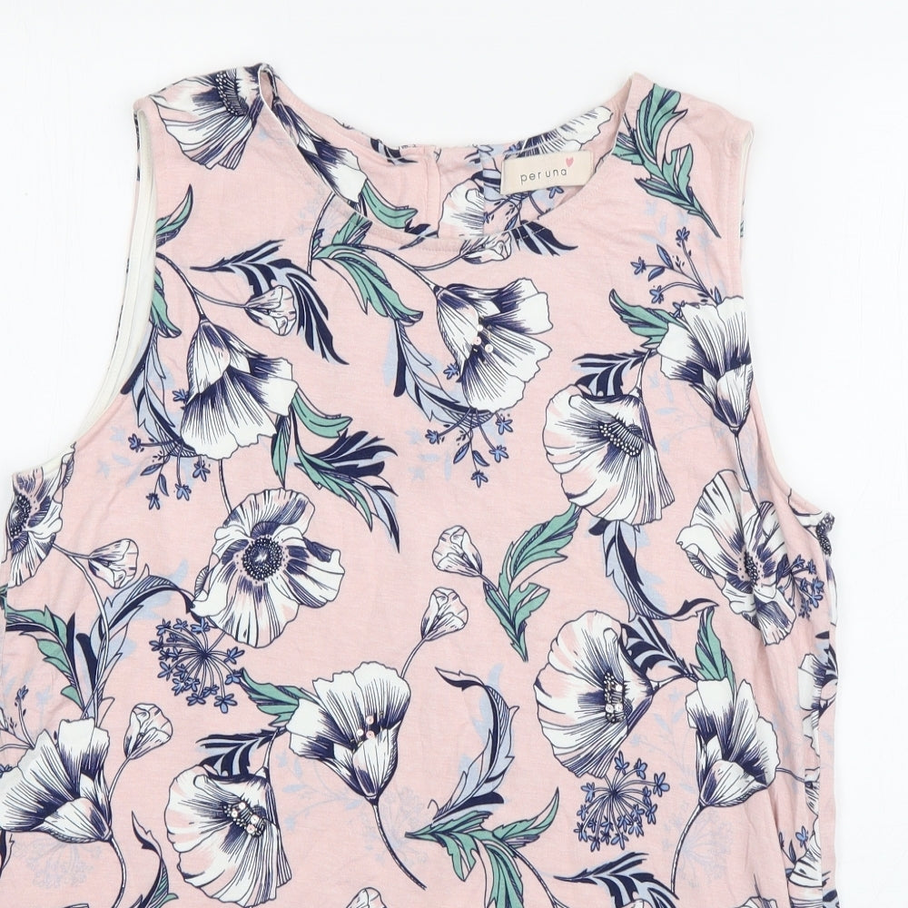 Per Una Womens Pink Floral Viscose Basic Tank Size 12 Boat Neck