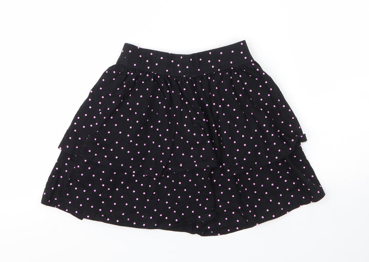 George Girls Black Spotted Cotton A-Line Skirt Size 7 Years Regular