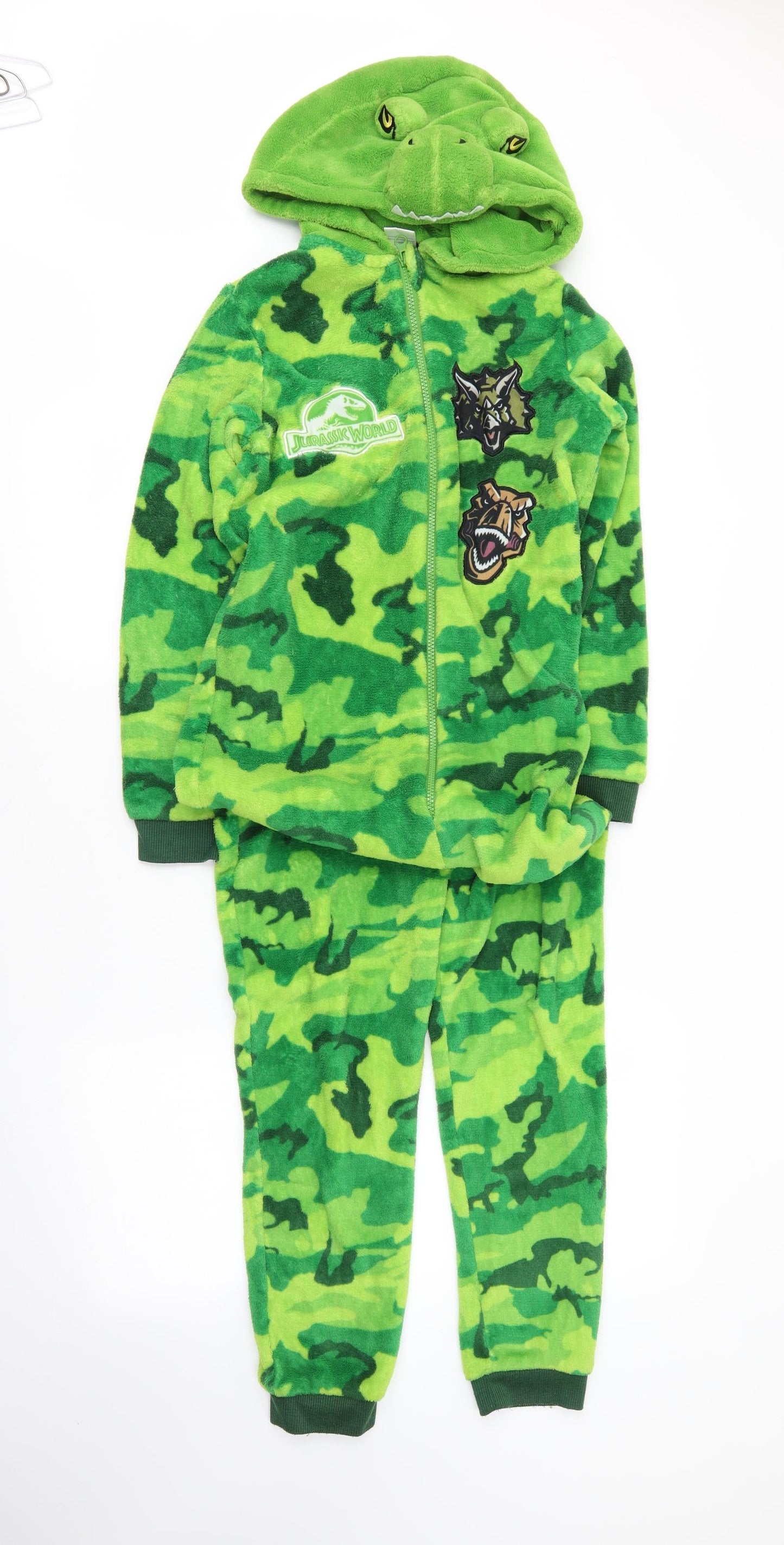 Jurassic World Boys Green Camouflage Polyester  One Piece Size 11 Years  Zip - Dinosaur