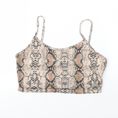 SheIn Womens Beige Animal Print Polyester Camisole Blouse Size L Round Neck - Snake Skin Print