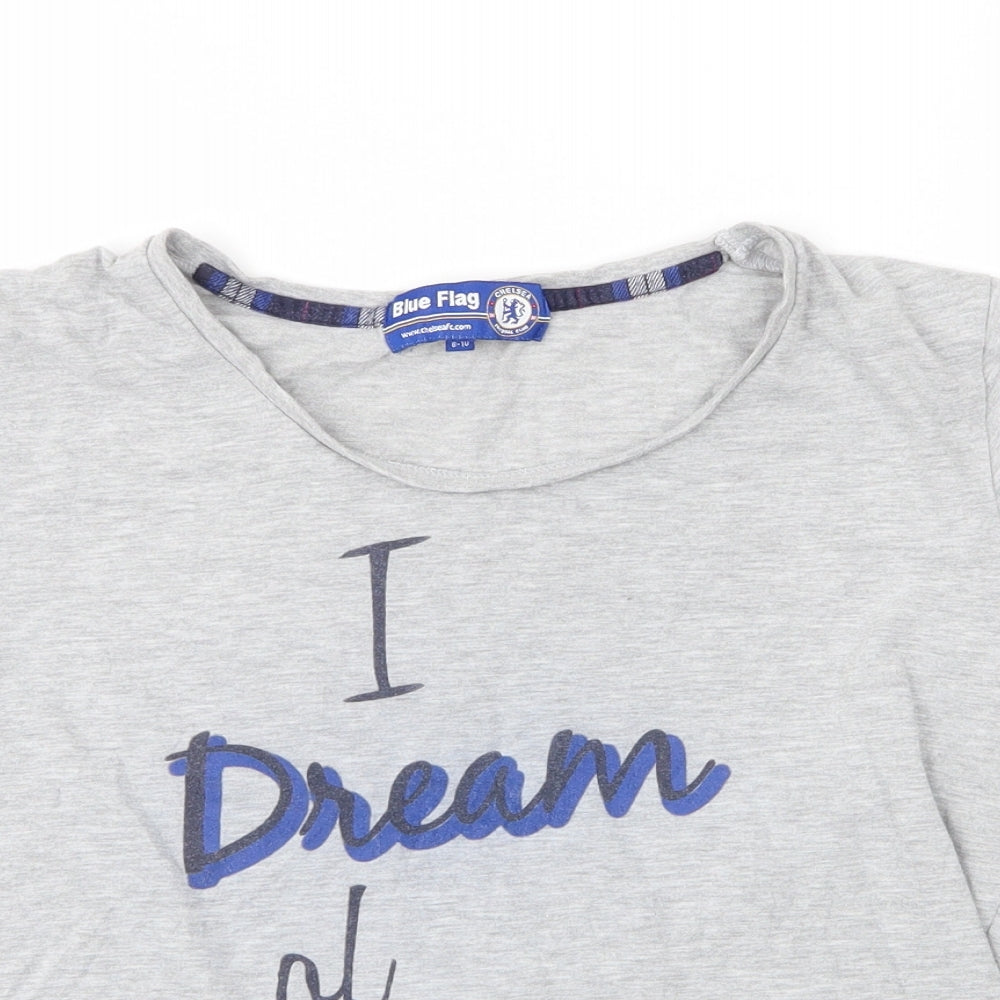 Blue Falg Womens Grey  Cotton Basic T-Shirt Size 8 Round Neck - Chelsea