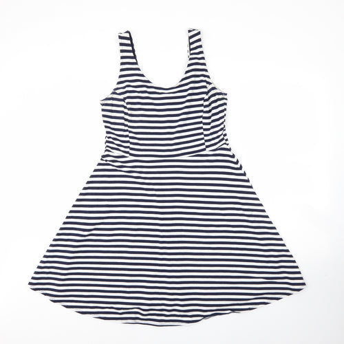 Dorothy Perkins Womens Blue Striped Cotton A-Line  Size 14  Scoop Neck