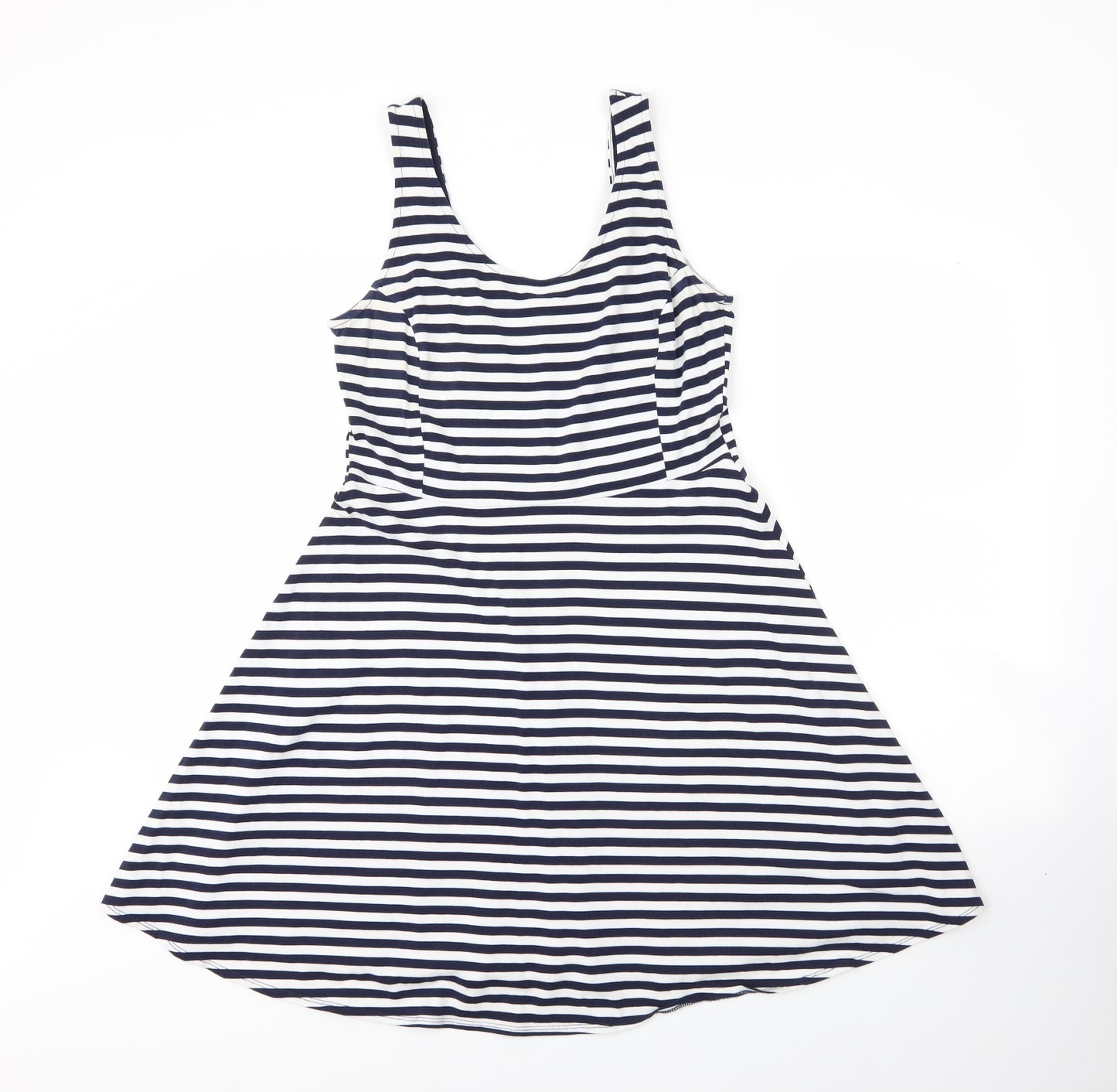 Dorothy Perkins Womens Blue Striped Cotton A-Line  Size 14  Scoop Neck