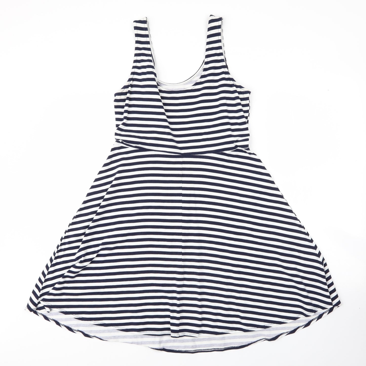 Dorothy Perkins Womens Blue Striped Cotton A-Line  Size 14  Scoop Neck