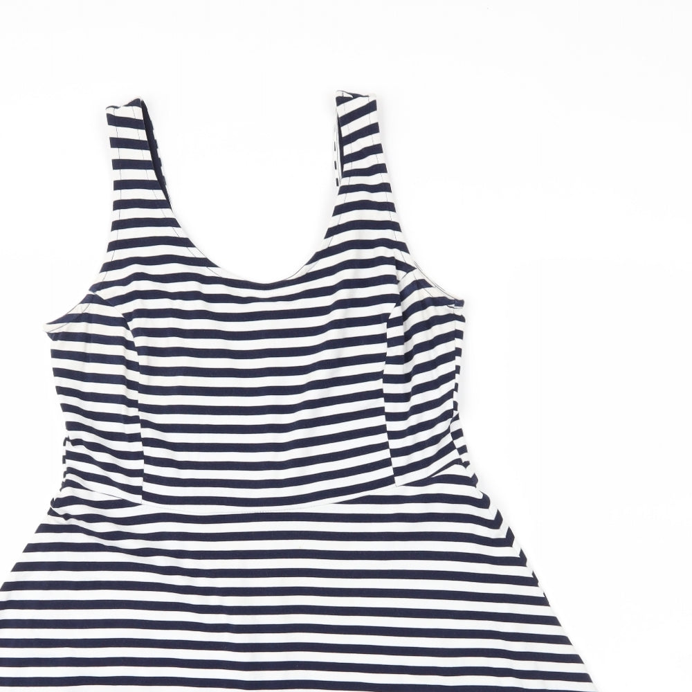 Dorothy Perkins Womens Blue Striped Cotton A-Line  Size 14  Scoop Neck