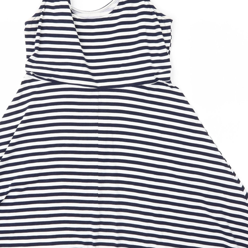 Dorothy Perkins Womens Blue Striped Cotton A-Line  Size 14  Scoop Neck